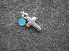 TINY Double Sided St Christopher & Silvertone Cross Vintage Charm Pendant 1.3g