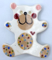 C1-3155 VINTAGE BROOCH SILVER PIN 1.6″ PAINTED WHITE TEDDY BEAR