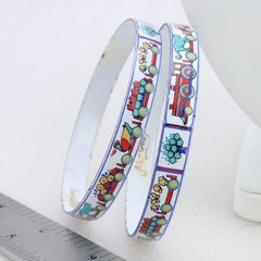 8.25″ Vintage Set of 2 Marlene Austria Enamel Bangle Bracelets Modernist