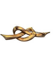 Vtg Crown Trifari Ribbon Bow Knot Gold Trifarium Pin Brooch Signed 50s 60s A4