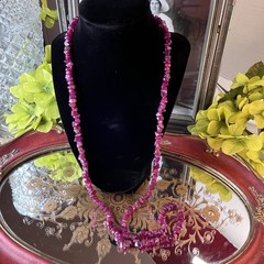 Vtg 36” Amethyst Chip Necklace – Polished Purple Gemstone – Presidium Tested