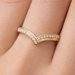 0.21TCW Round Cut White Moissanite V Shaped Women’s Ring Pure 10K Yellow Gold FN