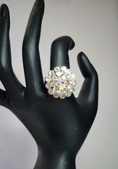VINTAGE Rhinestone Aurora BorealisCluster Dome Cocktail Ring 8.5 Adjustable