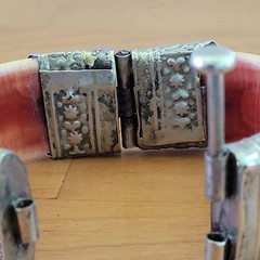 Antique German Boar Tusk Hunting Scene Pull Pin Cuff Bangle Bracelet