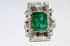 Vintage Style 6 Ct Green Emerald Cut Diamond Engagement 14K White Gold FN Ring