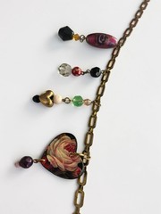 Vintage Artisan Charm Necklace Floral Hearts Crystal Beads Boho 30-32.5”