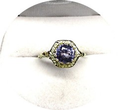 18k Ring – Bright Blue TANZANITE – Art Deco Yellow Gold Filigree Mtg…