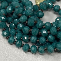 Designer Flapper Beaded Necklace Teal Green Fire Polished Czech Glass JM 78″