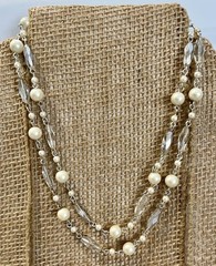 Monet Necklace Faux Pearl Glass Crystal Accents 32in Layering Victorian Revival