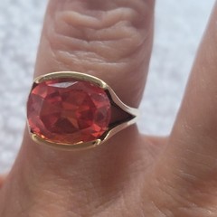 Vintage Mid-Century 14K Vivid Reddish-Orange Sapphire, Approx. 6.00 Carats