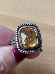 MICHELLE ALBALA LARGE CITRINE QUARTZ RING & PENDANT NECKLACE ENHANCER SET 925 SS
