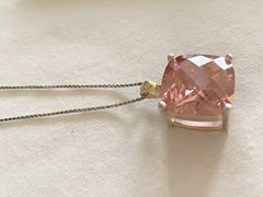 Stunning Large Cushion Cut PINK CZ & Sterling Silver 925 18” Box Chain Necklace