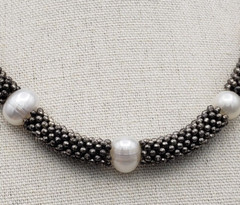 Vintage White Pearl Silver Tone Set Necklace 17″ Bracelet 6.25 in upstretched