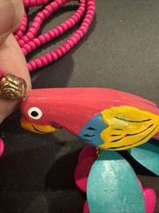 Wood Parrot Fuscia Pink Necklace Fun Vintage 80s Cruise Party Tropics Summer