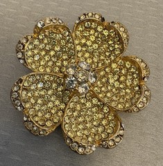 Vintage Blair Delmonico Brooch Canary Yellow Flower Brooch Pave` Rhinestone 2″