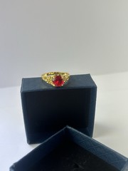 Vintage Red Cubic Zirconia Ring Gold Plated Womens Size 9.5