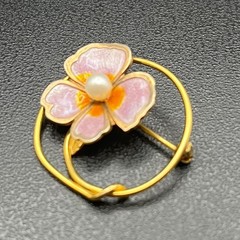 Creed 12K Gold Filled & Sterling Enamel Flower Brooch Mid Century Pearl Pin