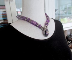 VINTAGE CAROL FELLEY STERLING NECKLACE w AMETHYST, 17 INCHES, 89 GRAMS, 1989
