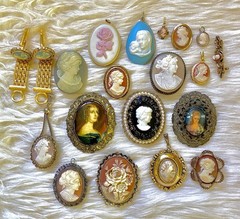 Vintage Cameo Lot Signed Trifari, Gerry’s , Austria, W.Germany, Hawthorn, Amco