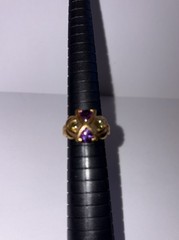 Purple Amethyst & Green Stone Ring Gold Plated Sterling Silver 925 Size 7