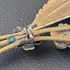 Vintage Floral Spray Gold Tone Metal With Faux Pearl Aged Patina READ
