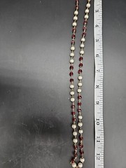 12.5in Vintage Faux Pearl Bead & Red Faucet Crystal Glass Bead Necklace