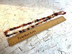 Vintage 25+” necklace, handmade Enameled beads, copper, coral, agate, jasper,Exc