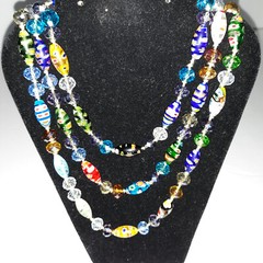 VTG Millefiori Style Art Glass Beads & Crystals Hand Knotted 25″ Stand Overhead