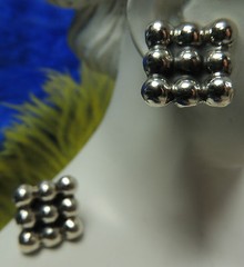 vintage NINE Sterling Silver 0.925 BEADED 1/2″ SQUARE pierced POST EARRINGS
