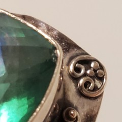 Vtg Sterling Silver & Caribbean Blue Green Quartz Ring Ornate Artisan Boho Sz 9