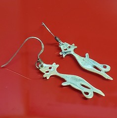 VTG 925 Cat Silhouette 1.5in Drop Earrings Sterling Silver 3g Patina Intact READ