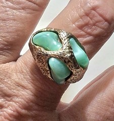 Vintage Brutalist Cocktail Ring 60s-70s Huge Faux Jade Poured Art Glass Adjusts