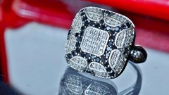 925 silver 7.40gr ring 0.65ct natural white & lab-grown black diamond sz 8.25