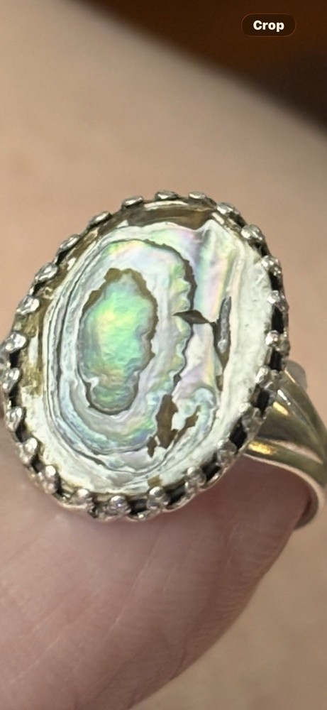 Vintage Sterling Silver Abalone Shell Ring Size 7 Oval Southwestern Estate