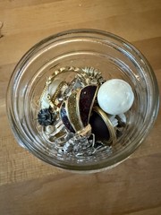 Mystery Lot Jar full of 75 Vintage Single Earrings, Some SIGNED, Great Condition
