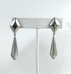 Vintage 925 Sterling Silver Polished Geometric Drop Dangle Clip Earrings 2 1/4″