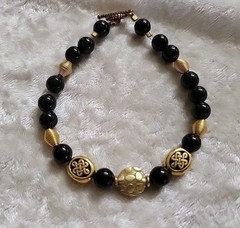 Vintage Black & Gold Toggle Clasp Bracelet 8.5in