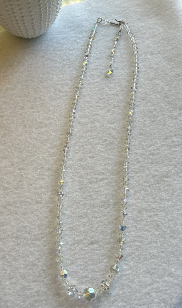 Vintage AB Aurora Borealis Faceted Glass Bead Necklace 34″
