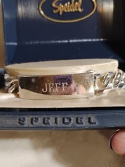 Vintage Speidel ID Bracelet Silver Tone With Black Panel In Box Engraved JEFF