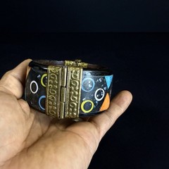 Vintage Mid Century Modern Atomic Cosmic Bangle Cuff Bracelet Inlays Brass