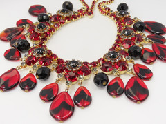 Rare Book Piece ’63 Vintage Juliana D&E Red with Black Drops Dangle Bib Necklace