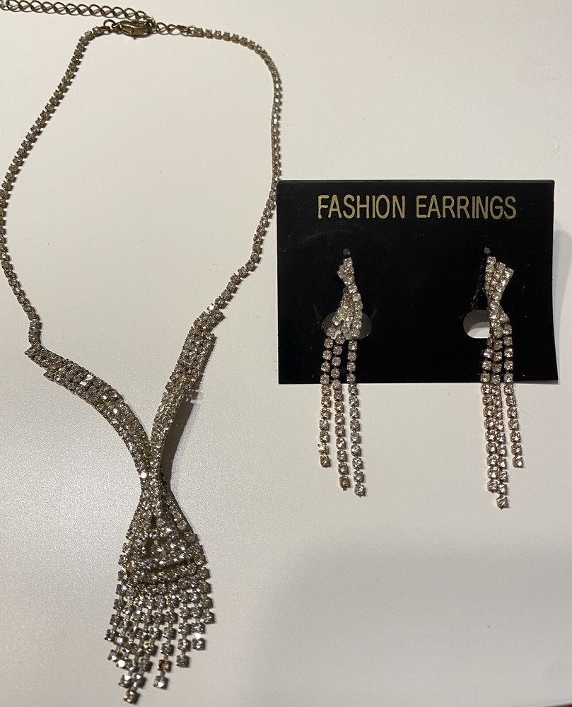 Clear Glass Rhinestone Womens Necklace Earrings Formal Party Fancy