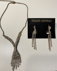 Clear Glass Rhinestone Womens Necklace Earrings Formal Party Fancy