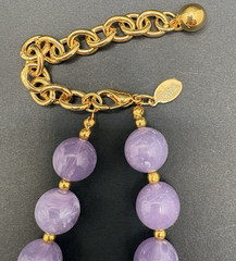 Vintage Joan Rivers Marbled Purple Acrylic Lucite Necklace Beaded Gold Tone 21″