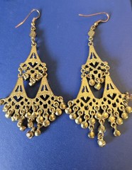 Vintage Style Gold Tone Chandelier Dangle Earrings Brown Rhinestone Boho