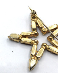 B David Clear Gold Tone Red Rhinestone Crescent Moon Star Brooch Pins
