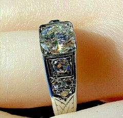 Original EARTH MINED DIAMOND Deco Engagement Ring Vintage SOLID 14K WHITE GOLD