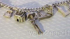 Vintage Sterling Silver Charm Bracelet 13p Hearts Sphinx Leprechaun Wishing Well