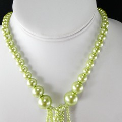 Pretty Mint Green Bead Drop Necklace Silver Tone Hardware Elegant Fashion Jewel