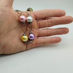 Vintage Beaded Necklace And Earrings Set Multicolor Metal Strand